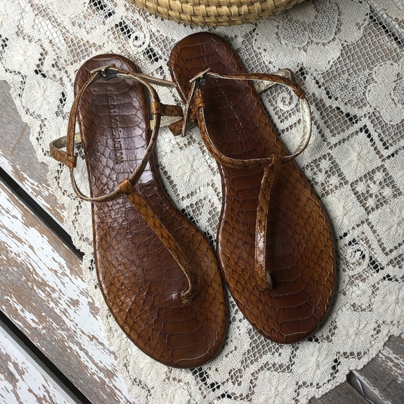 Avec Modération Brown Reptile T-Strap Sandals 38 - Picture 1 of 5